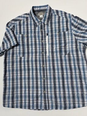 LL Bean Tropicwear Men’s XXL Blue Plaid Vented Fishing Hiking Shirt